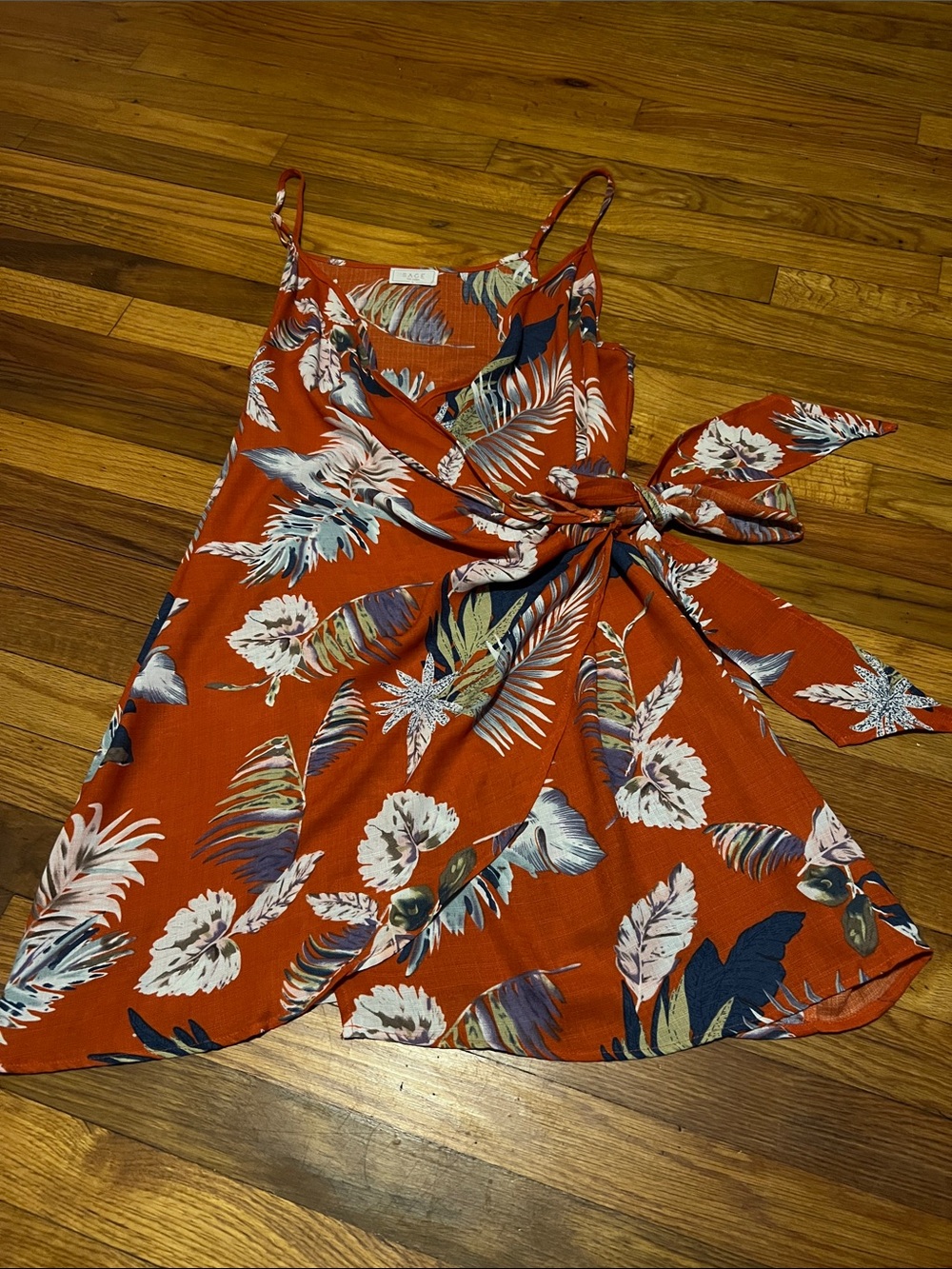 Sage Tropical Wrap Cami Dress - Rust Orange Multi